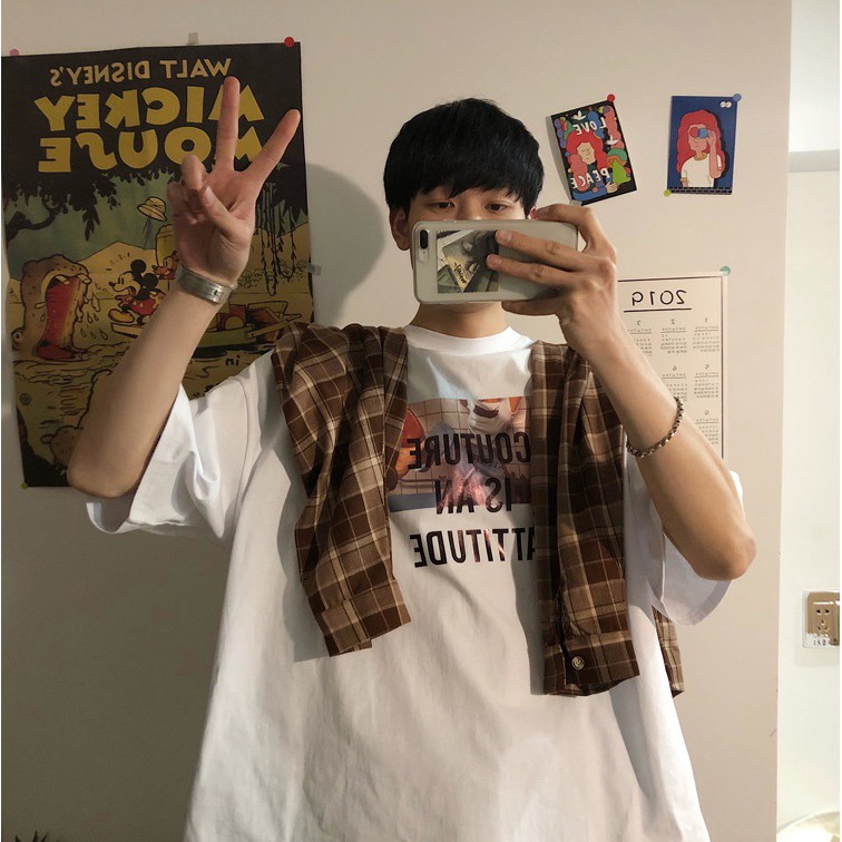 Áo thun nam tay lỡ in chữ kiểu dáng basic form rộng cực năng động