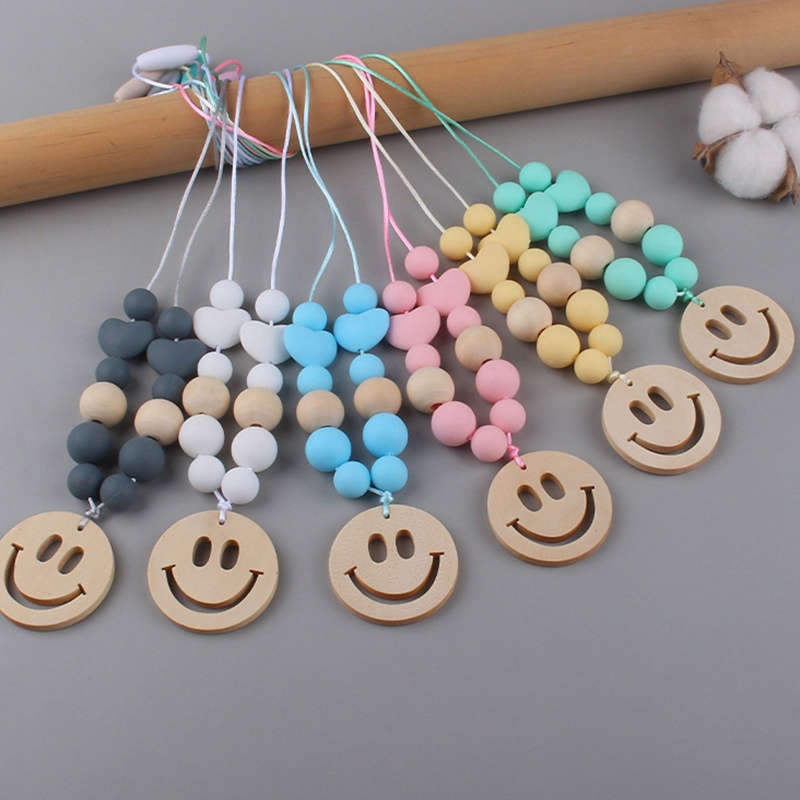 Đồ Chơi Dây Chuỗi Hạt Dài Bằng Silicon Cấp Thực Phẩm Hình Mặt Cười Dễ Thương Cho Bé Mọc Răng