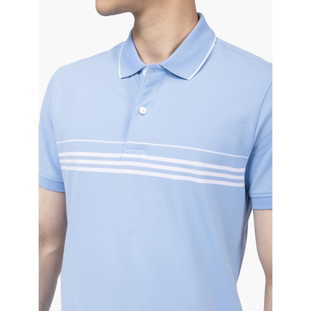 Áo Thun Polo Ngắn Tay Có Cổ Bẻ ARISTINO APS126S2 Áo Phông Nam màu xanh biển kẻ ngang dáng suông vừa vải cotton cao cấp