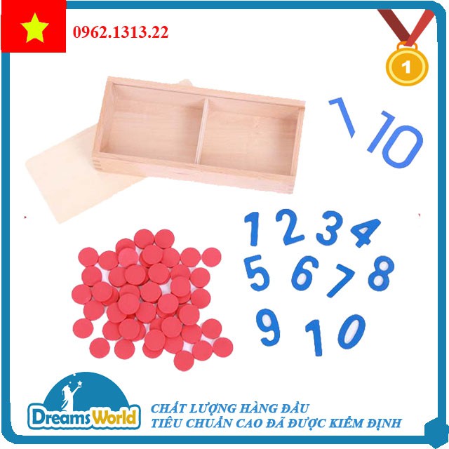 Montessori - Hộp thẻ số và chấm tròn không cố định