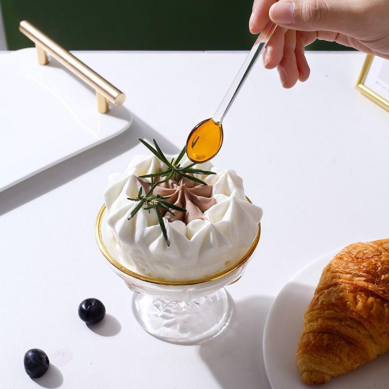 Muỗng cà phê cán dài bằng thủy tinh thiết kế dễ thương nhiều màu sắc