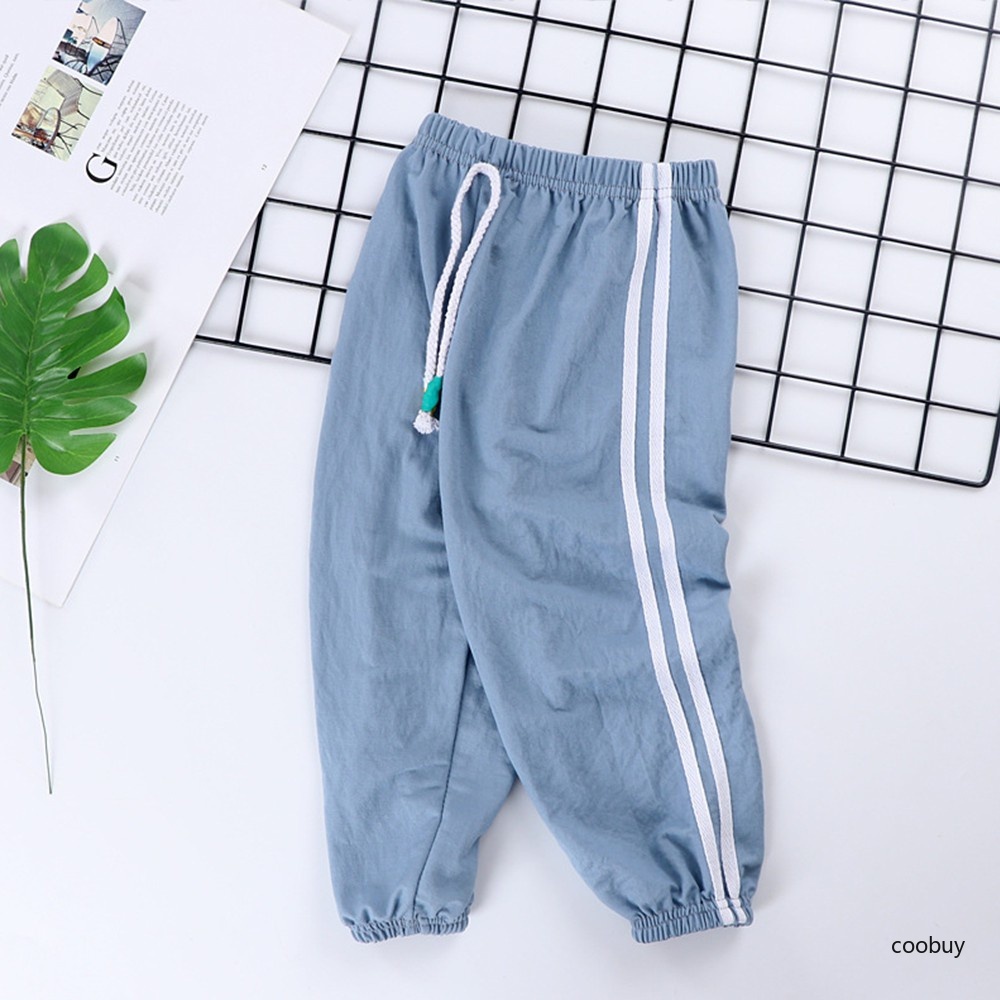 Quần dài thể thao ống rộng chất liệu đũi họa tiết sọc phong cách Hàn Quốc thời trang thường ngày cho bé trai/ bé gái