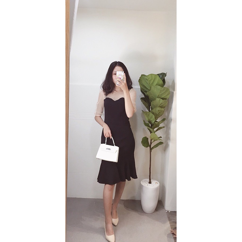 Đầm công sở ôm body phối tay lưới | BigBuy360 - bigbuy360.vn