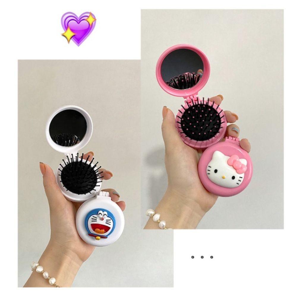 Fallforbeauty Lược Chải Tóc Đệm Khí Kèm Gương Soi Họa Tiết Hoạt Hình Mèo KT Sáng Tạo Cho