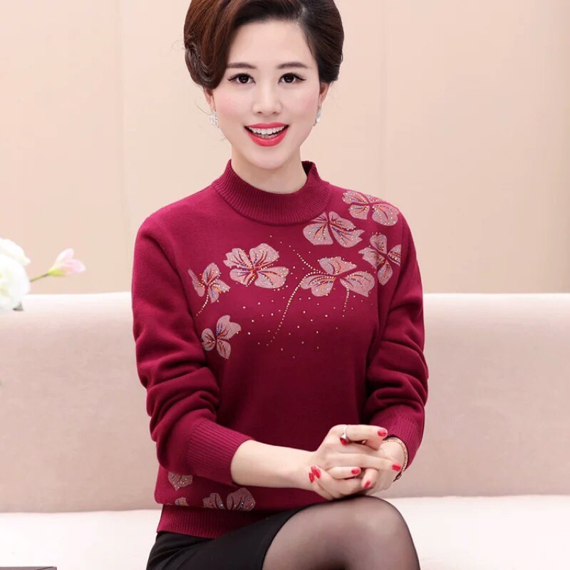 Hàng có sẵn ) Áo len nữ trung niên thời trang kiểu dáng sang trọng, ấm áp QCNP347 | BigBuy360 - bigbuy360.vn