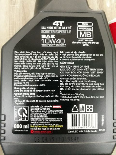 Combo nhớt máy Motul Scooter Expert LE 10W-40 800ml và nhớt lap Motul Scooter Gear plus 120ml