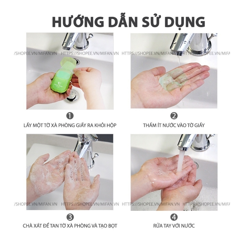 Xà Phòng Giấy - 50 Miếng/Hộp - Xà Bông Rửa Tay, Bỏ Túi Mang Đi Du Lịch, Công Tác, Dã Ngoại - MIFAN