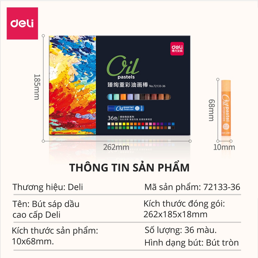 Bút sáp dầu cao cấp Deli - 12/24/36 Màu - 72133