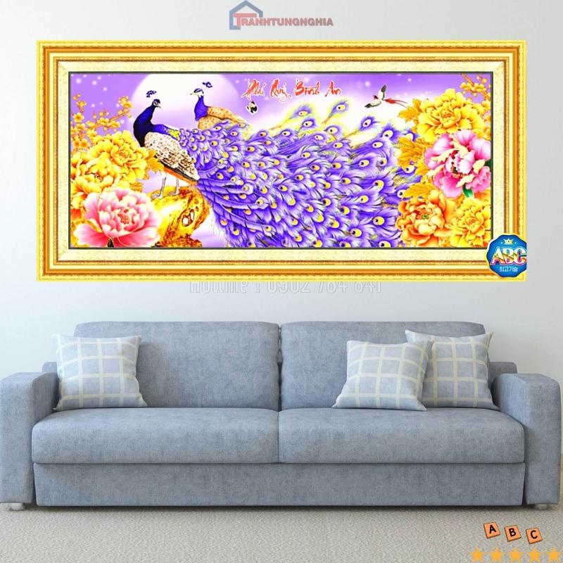 Tranh đính đá, tranh thêu chữ thập công phú quý bình an