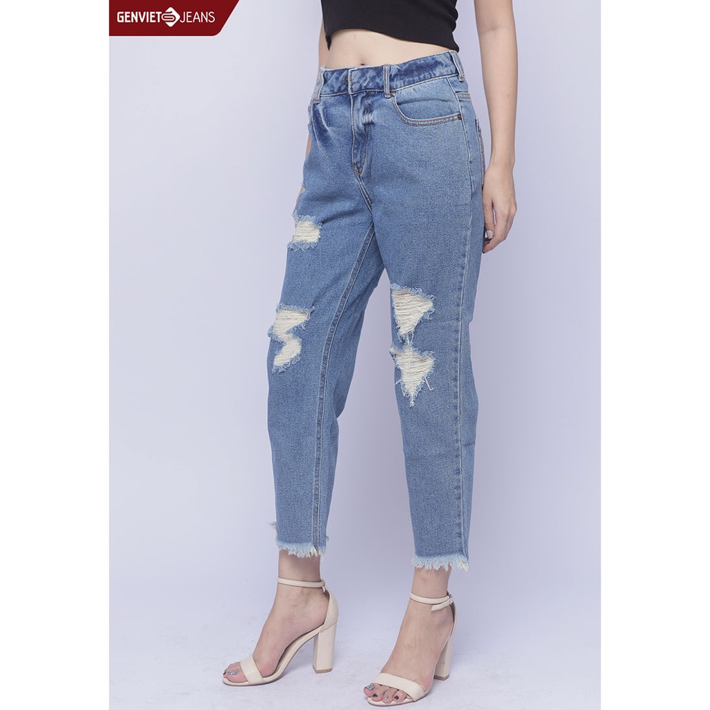 Quần Dài Jeans Nữ Phối Xước Rách TQ104J986 GENVIET