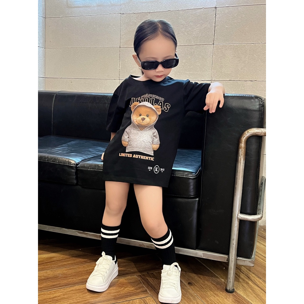 Áo thun gấu mật danh nikolass cho bé ,áo phông cotton trẻ em bé trai ,gái unisex , Kid_genZ