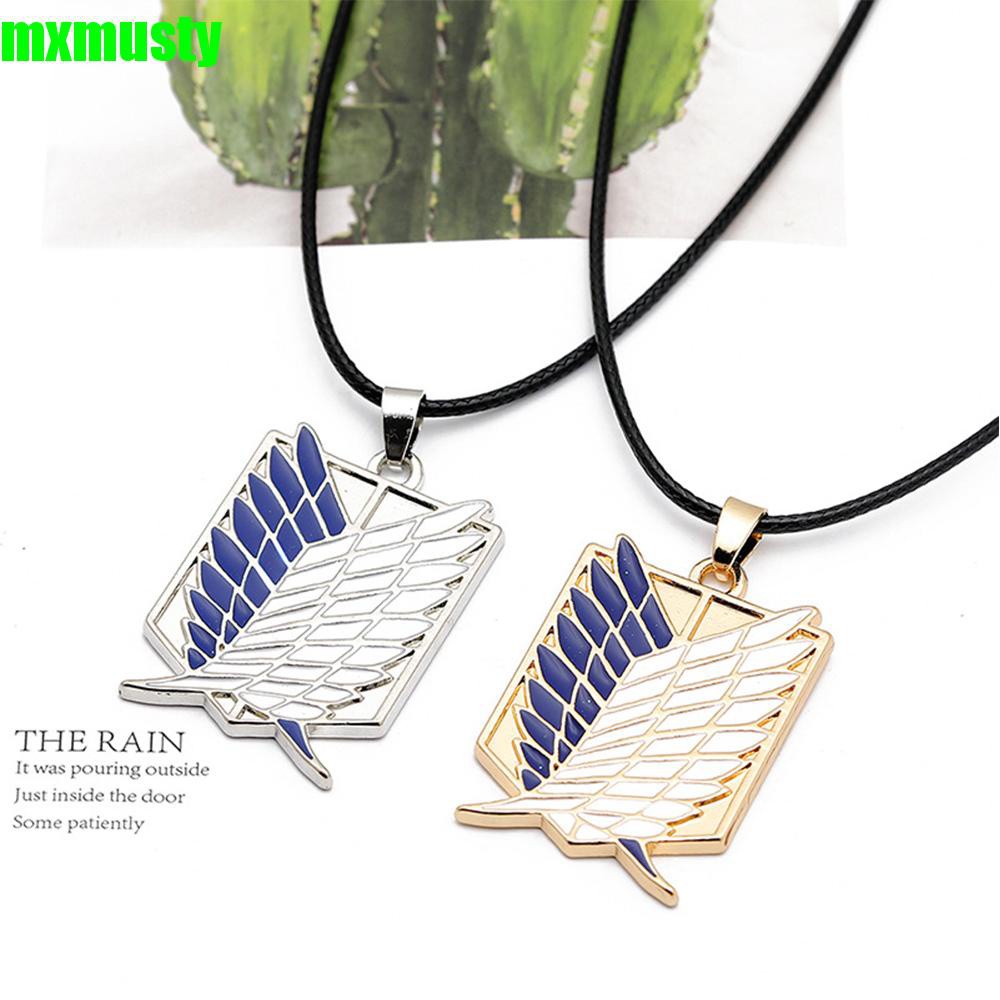 MXMUSTY Unisex Giant Survey Corps Necklaces Metal Cosplay Jewelry Anime Attack on Titan Necklaces Wings Of Liberty PU Leather Chain Recon Corp Badge Cartoon Freedom Wings Pendant Necklaces/Multicolor