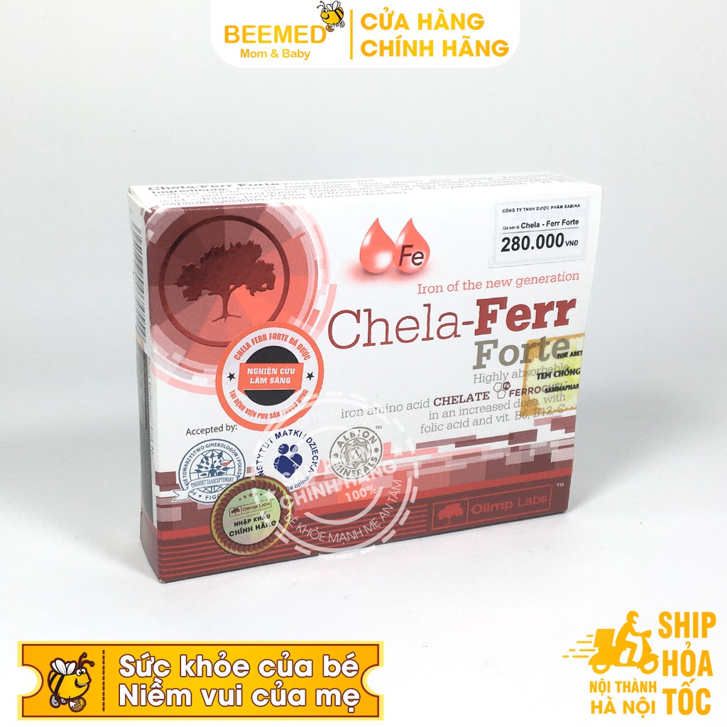 Chela Ferr Forte - Viên bổ sung sắt cho bà bầu - Bổ máu từ sắt hữu cơ, Acid Folic - Viên sắt Chelaferr Forte nhập khẩu