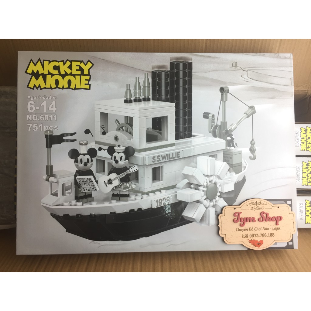 Lắp ráp Lego ideas 21317 Disney Micky Mouse Steamboat Willie Tàu Hơi Nước của Mickey và Minnie 6011 xếp hình cho bé