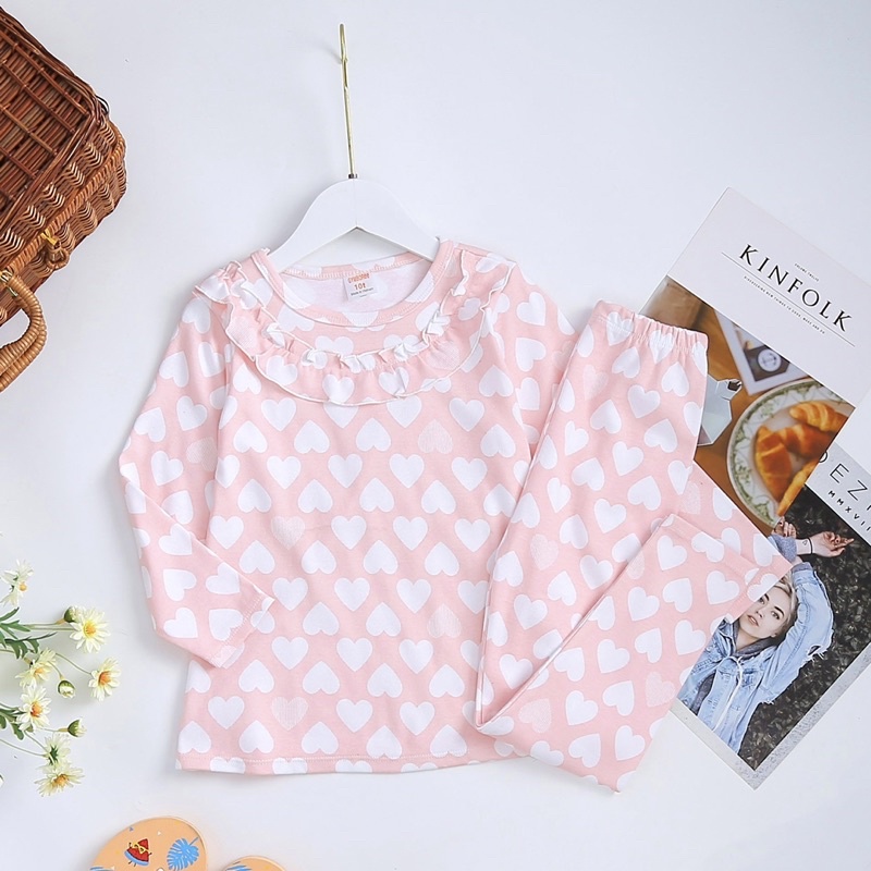 Đồ bộ tay dài bé gái❤️bộ bé gái size đại, cổ phối bèo cổ dễ thương 18-40kg J344