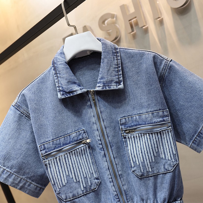 Bộ Áo Liền Quần Denim Dáng Ngắn Thời Trang Mùa Hè 2020 Mới Cho Nữ | BigBuy360 - bigbuy360.vn