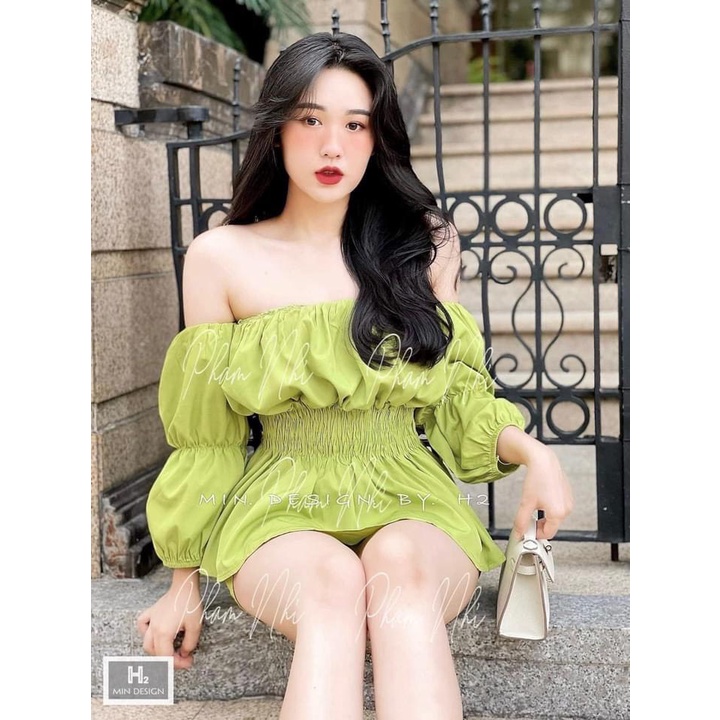 Sét Bộ Trễ vai dài tay bo nhấn chun xinh