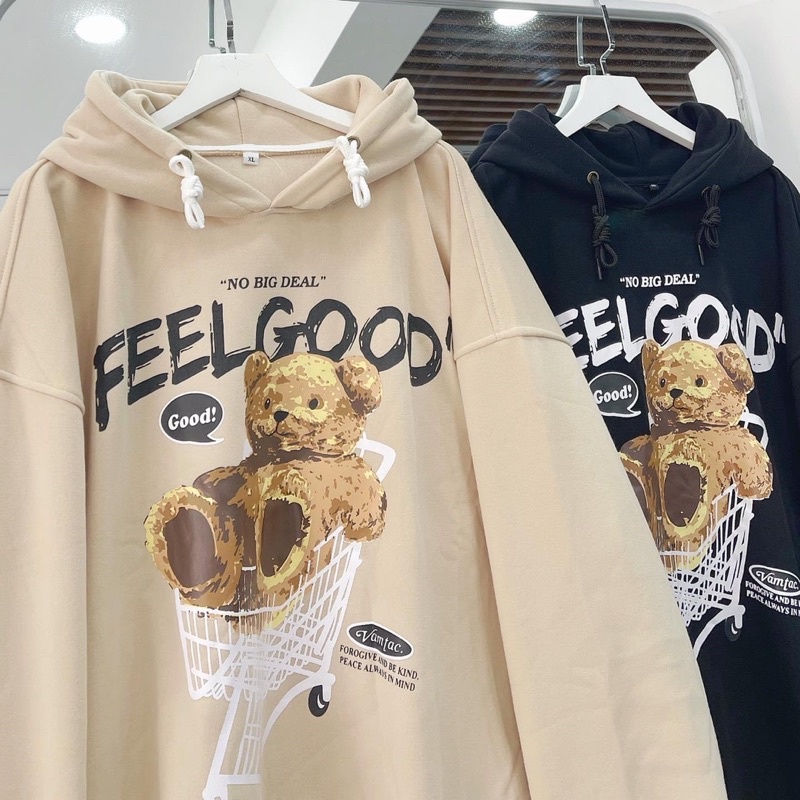Áo Hoodie Nỉ Bông Unisex GẤU màu ĐEN/TAN 🧸 Nam nữ unisex 🧸 Áo Khoác Hoodie form rộng Jaystoree 🖤 | BigBuy360 - bigbuy360.vn