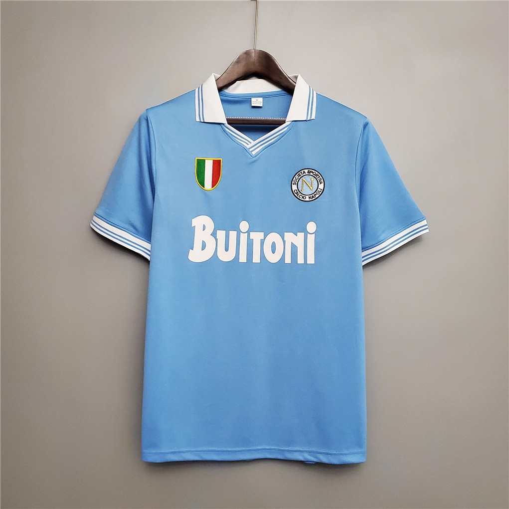Retro Jersey Bóng Đá 23 / 24 Napoli Retro Cổ Áo Jersey 86-87 Napoli Nhà Retro Bóng Đá Bóng Đá Buiton