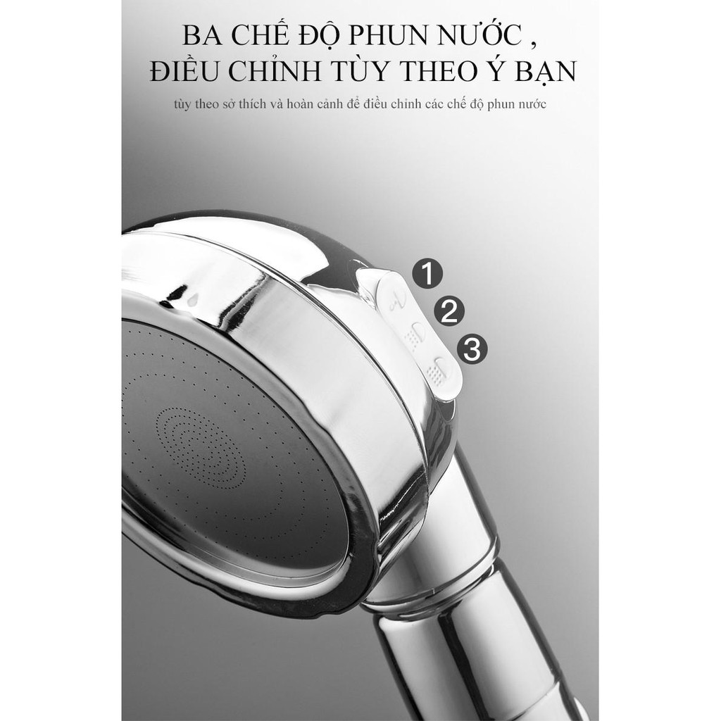 Bộ vòi sen bao gồm tay và dây sen tăng áp 3 chế độ - King Of Prussia