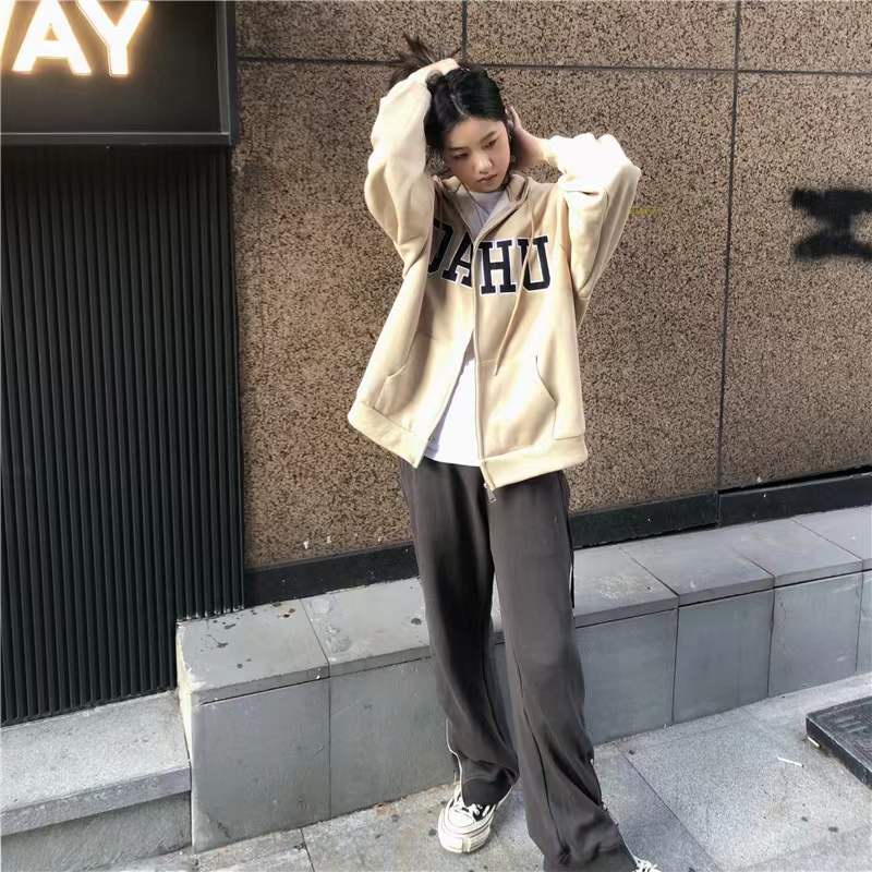 Áo Khoác Hoodie Thể Thao Phong Cách Retro Hàn Quốc Cho Nữ