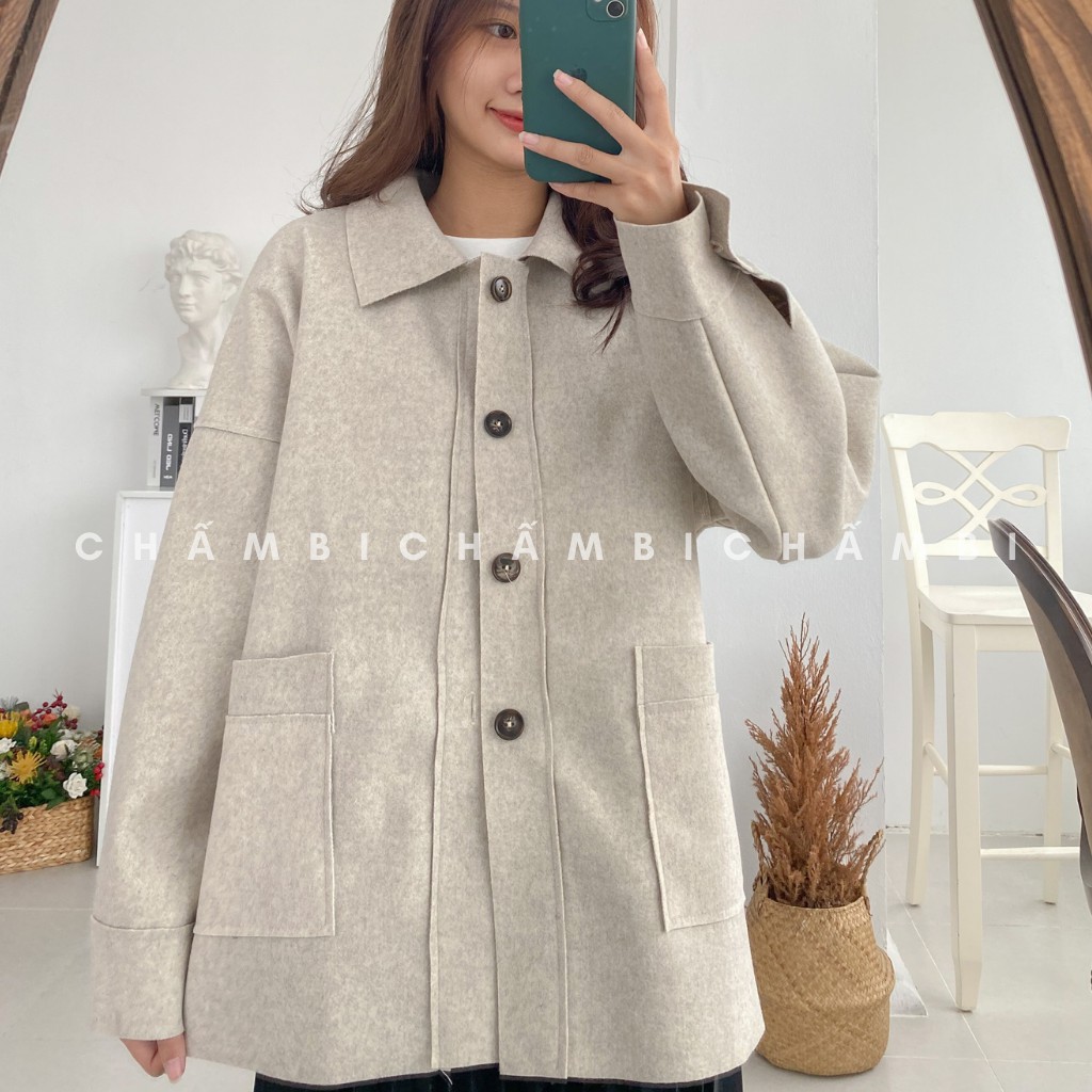 Áo Khoác Dạ Lì Cổ Đức Túi Vuông Siêu Xinh Freesize - A.083 | BigBuy360 - bigbuy360.vn