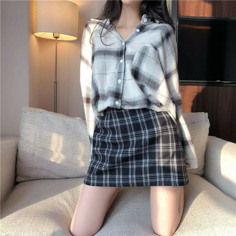 Chân váy chữ A sọc Caro cạp cao vải đẹp | BigBuy360 - bigbuy360.vn