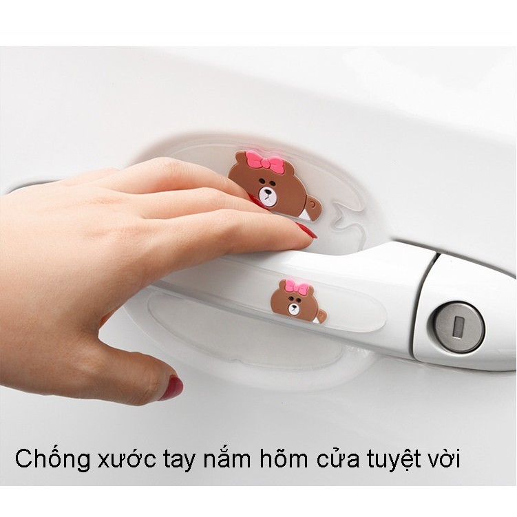 Bộ 8 miếng SILICON chống xước HÕM CỬA TAY NẮM ô tô hoạt hình trong suốt