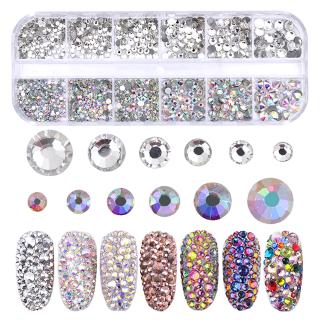 Hộp 12 ngăn hạt đá đính móng tay 3D đủ màu