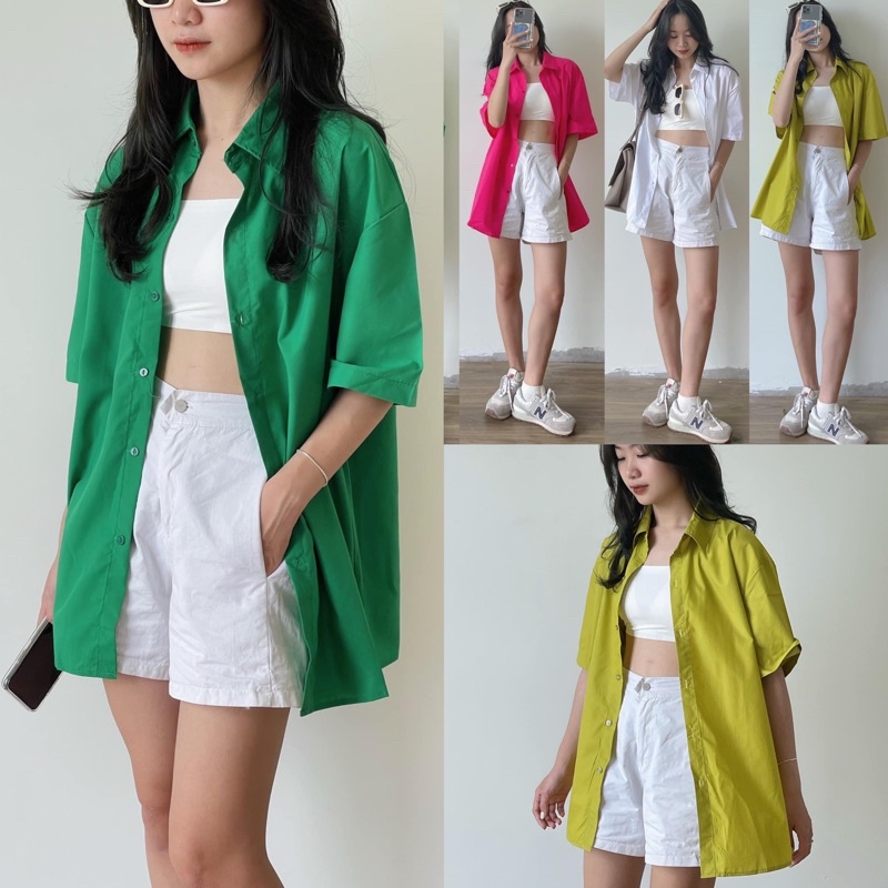Áo Sơ mi trắng cộc tay Áo sơ mi học sinh phong cách trẻ trung
