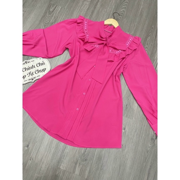 G7 - đầm sơ mi cổ nơ bèo, màu Hồng sen