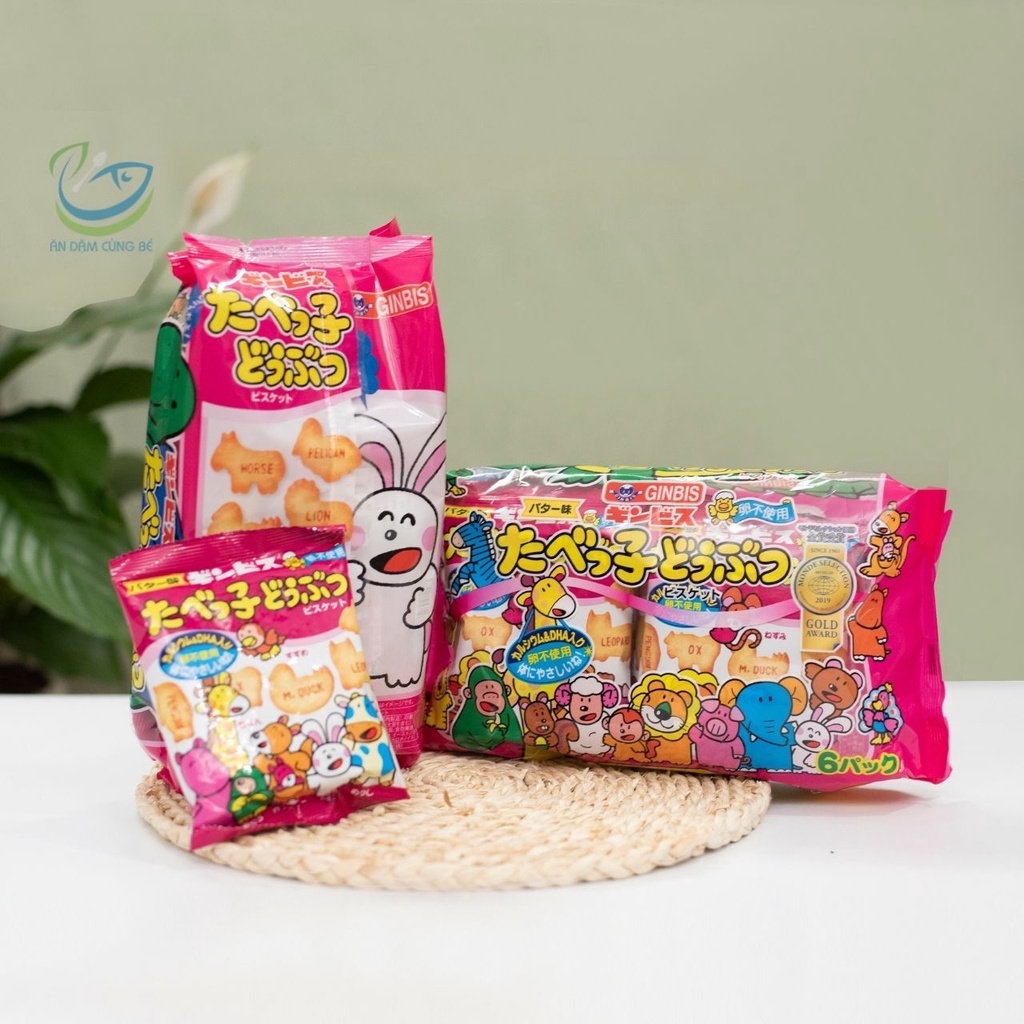 Bánh quy ăn dặm hình thú GINBIS Nhật cho bé bổ sung DHA 1 túi x 6 gói