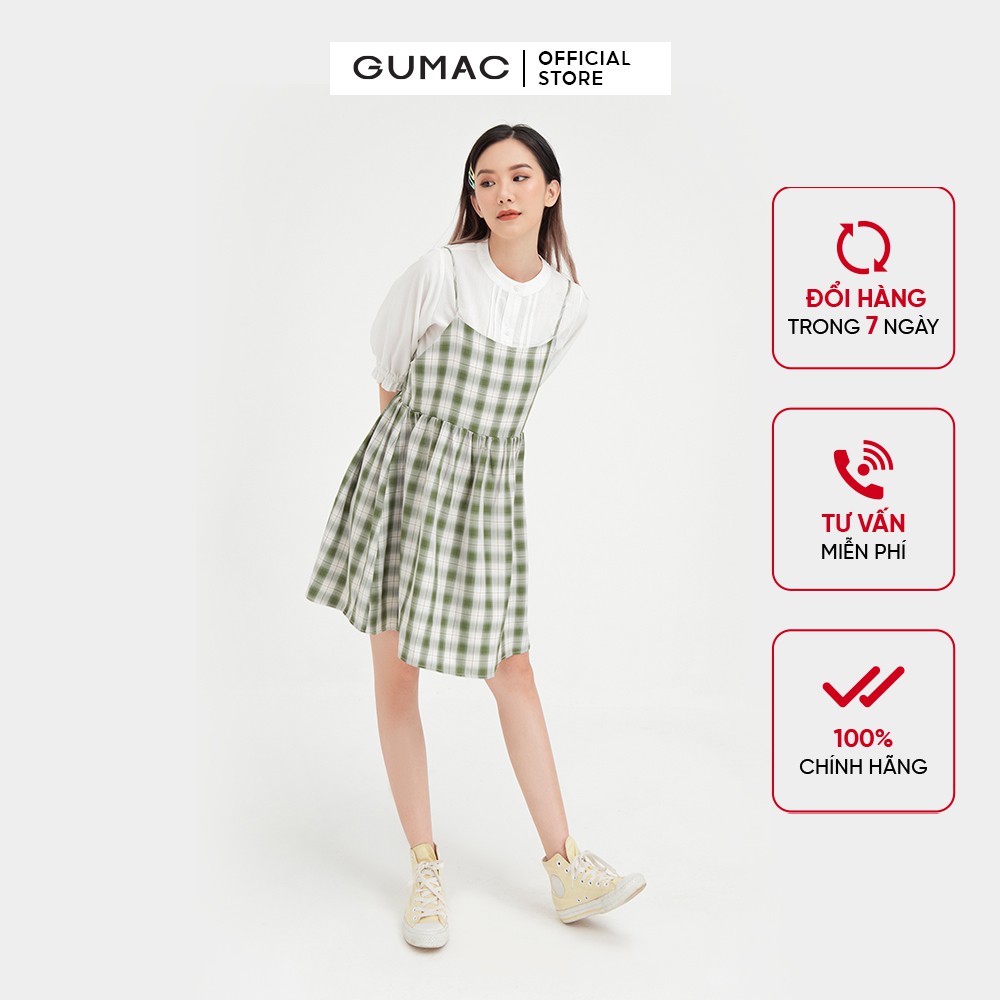 [Mã MABR07062 giảm 8% tối đa 50K đơn từ 249K] Đầm nữ 2 dây babydoll GUMAC màu xanh caro DB469 [không gồm áo trong | BigBuy360 - bigbuy360.vn