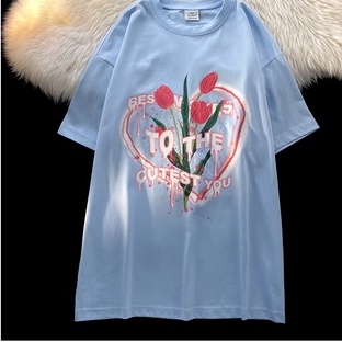 ZHELIHANGFEI Áo Thun Tay Ngắn Họa Tiết Hoa Theo Phong Cách Preppy Ngọt Ngào Dễ Phối Đồ