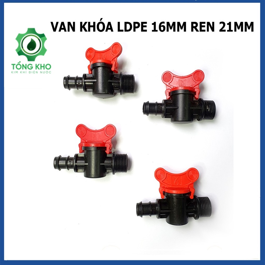 Van khóa ren LDPE 16mm x 1/2 - Van khóa 1 đầu ren 21mm, 1 đầu ra ống LDPE 16mm - Tổng kho kim khí điện nước