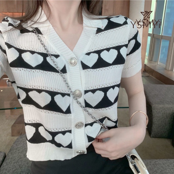 Áo Thun Dệt Kim Tay Ngắn Cổ Chữ v Thiết Kế Mới Thời Trang Mùa Hè Dành Cho Nữ