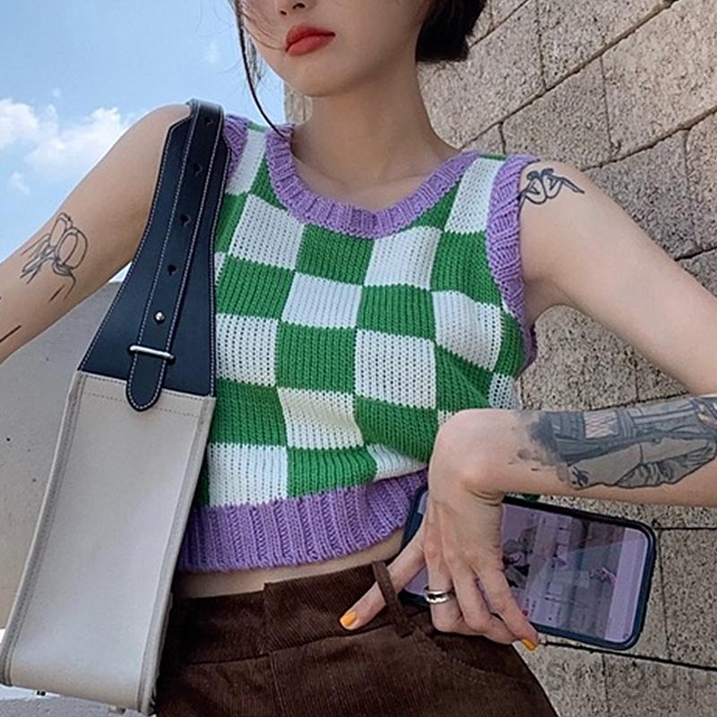 Áo Len Không Tay Họa Tiết Sọc Caro Màu Sắc Thời Trang Mùa Thu