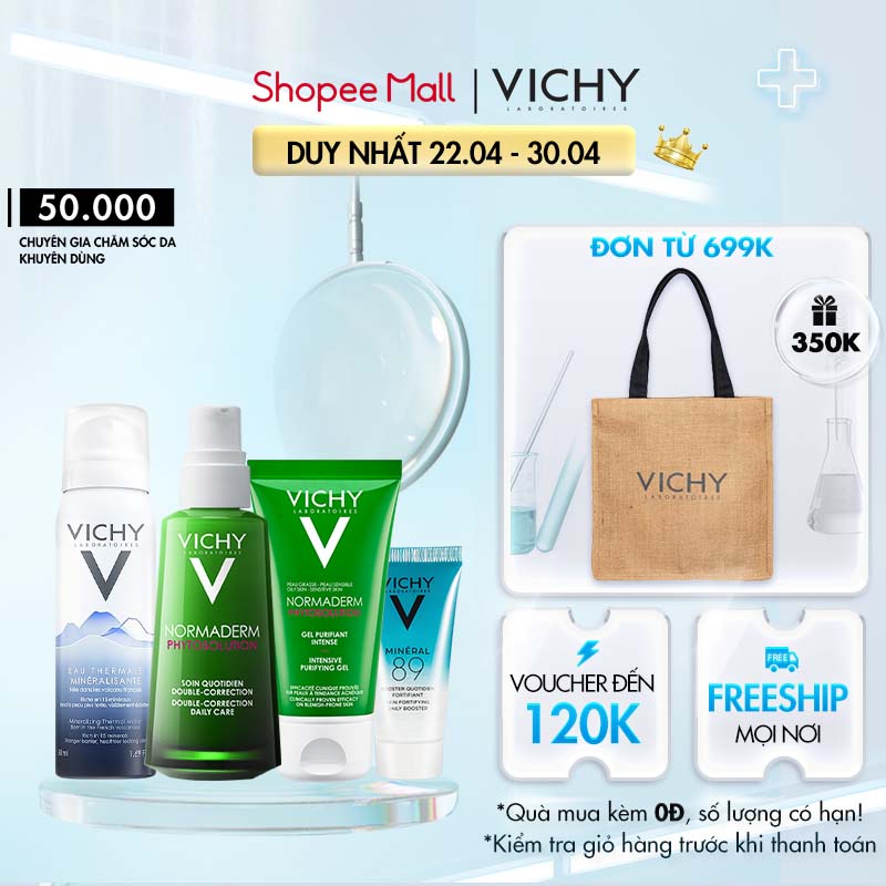 Bộ sản phẩm chăm sóc da hỗ trợ giảm mụn &amp; phục hồi da Vichy Normaderm Phytosolution