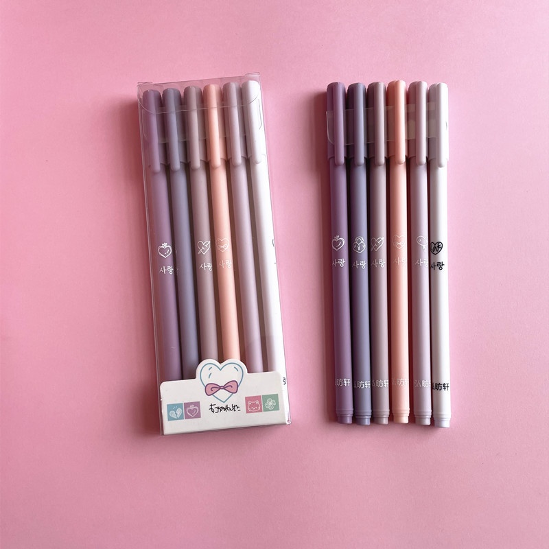 Set 6 Bút Morandi Màu Retro Dễ Thương - Bút Mực Nước Màu Đen