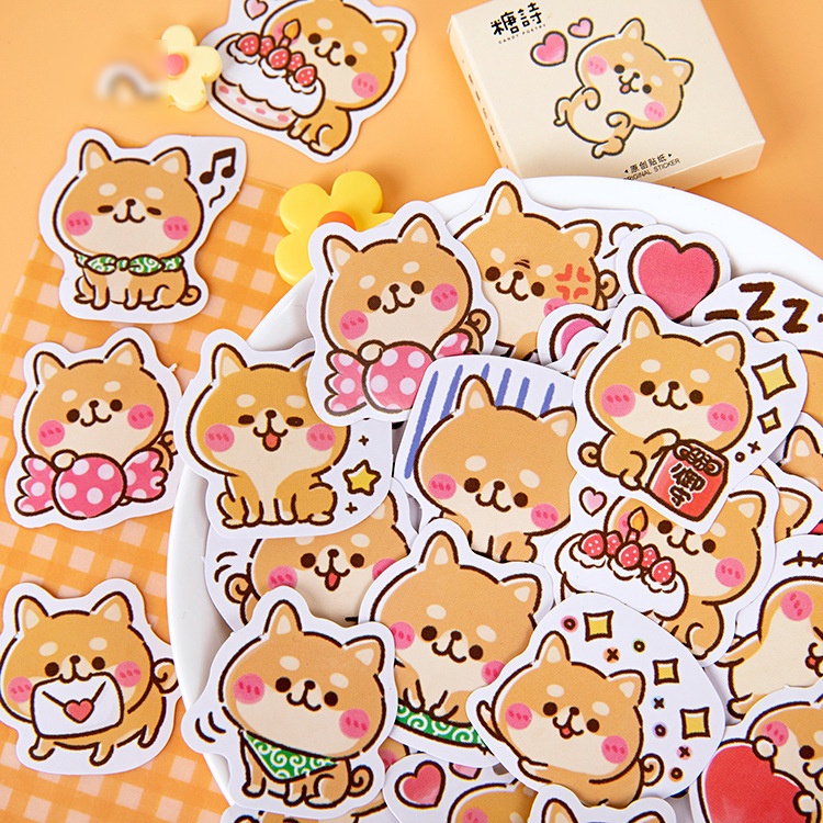 Sticker hộp 45 miếng dán - Shiba Má Hồng - Hộp nhãn dán trang trí sổ tay bullet journal - M088