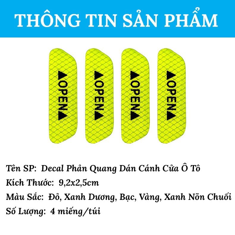 Decal phản quang dán cánh cửa xe hơi - Bộ 4 cái