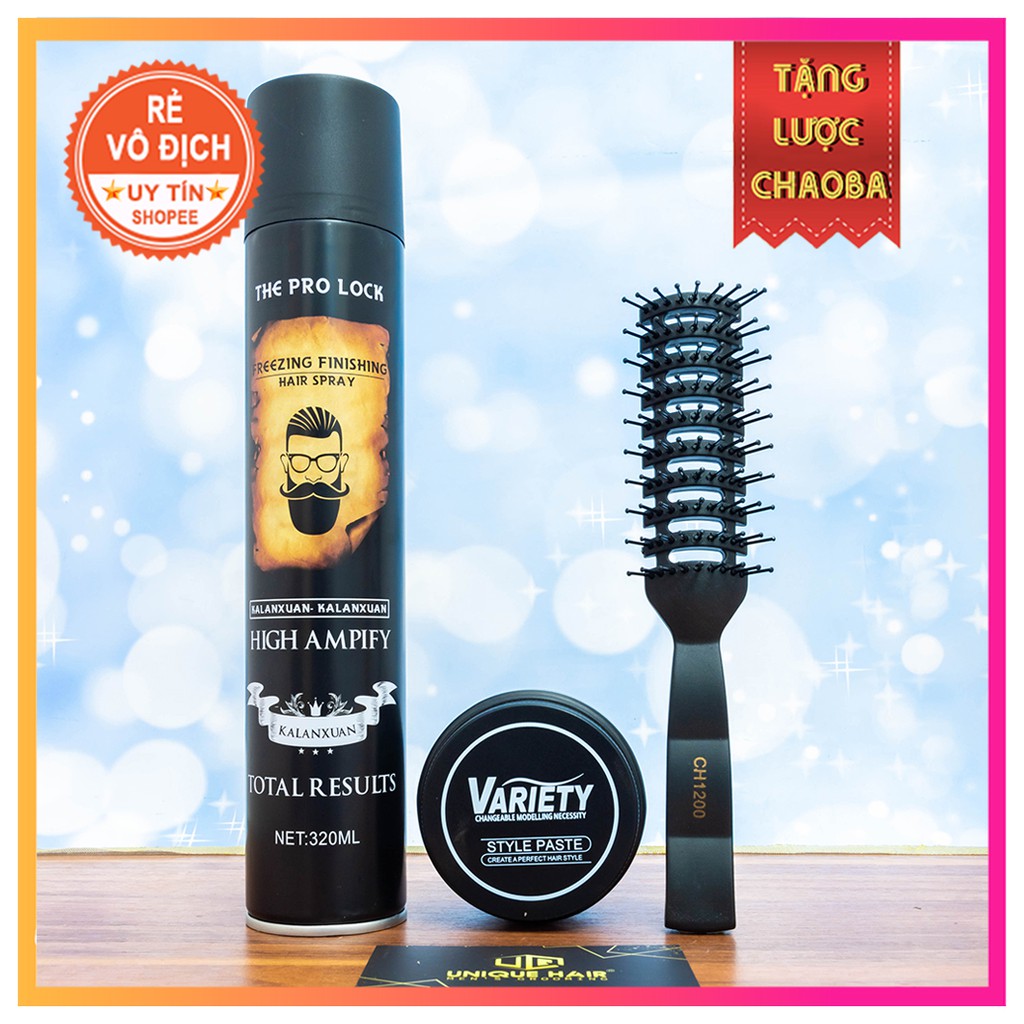 Combo Sáp Vuốt Tóc Variety + Gôm High Ampify + Tặng lược Chabao