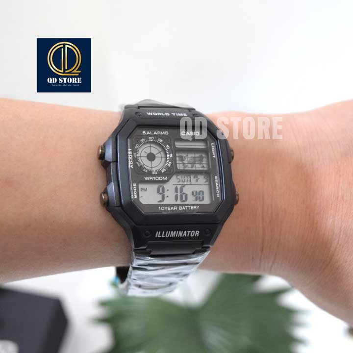 Đồng hồ nam Casio AE 1200-WHD classic chống nước , dây thép không gỉ-Đồng.hồ.casio