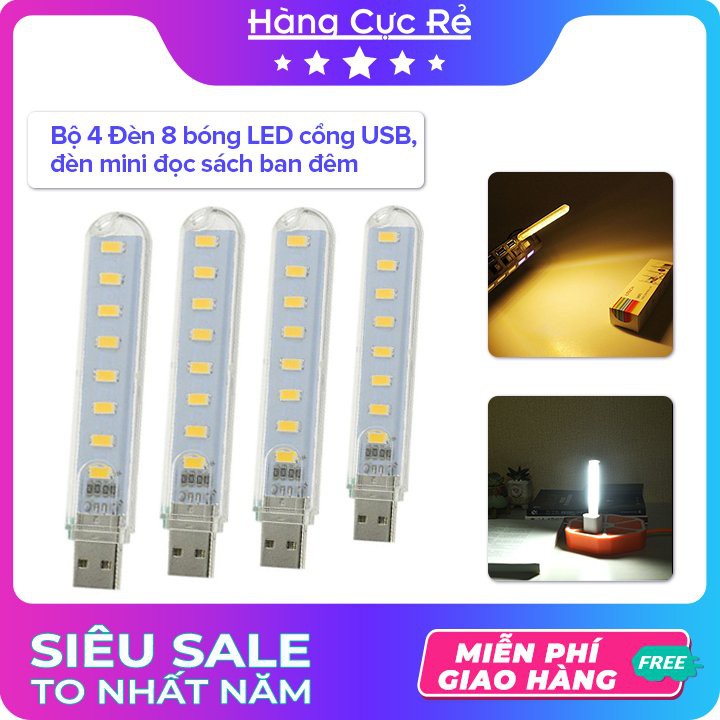 Bộ 4 Đèn USB 8 bóng LED Freeship Đèn đêm thế hệ mới siêu sáng - Shop Hàng Cực Rẻ