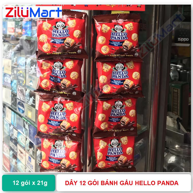 Dây 12 gói Bánh gấu kem socola Meiji Hello Panda gói 21g