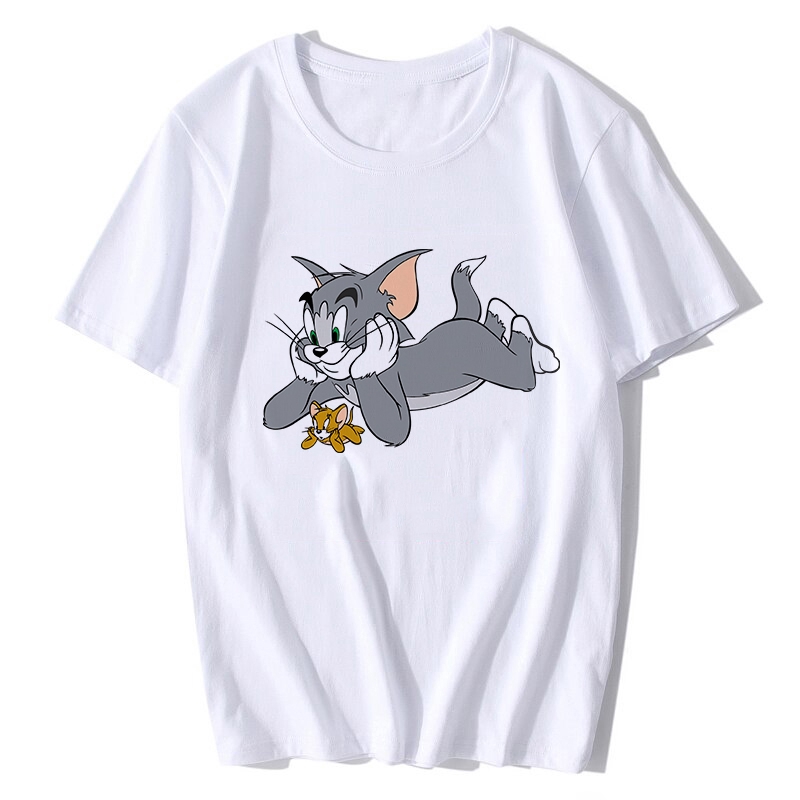 Áo Thun Tay Ngắn In Hình Tom Và Jerry Vui Nhộn Thời Trang Mùa Hè Cho Nam Nữ