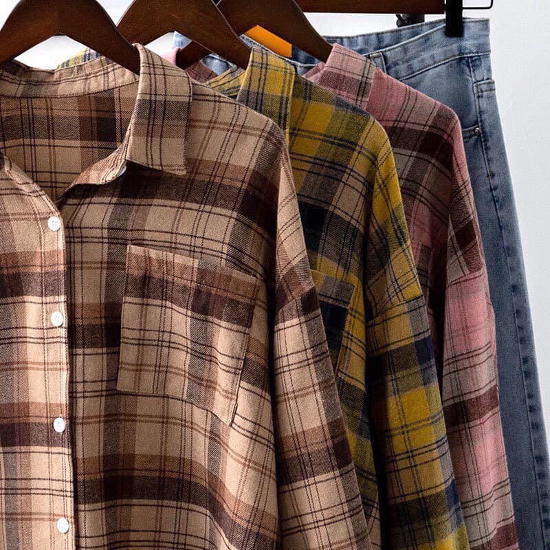 Áo sơ mi kẻ unisex 💎SALE💎 chất liệu nỉ họa tiết caro to dáng dài form rộng ống tay dài | BigBuy360 - bigbuy360.vn