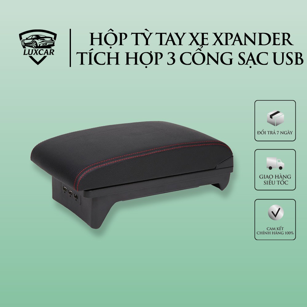 Hộp tỳ tay xe XPANDER mẫu bệt tích hợp 3 cổng sạc USB LUXCAR cao cấp - Bảo hành 12 tháng
