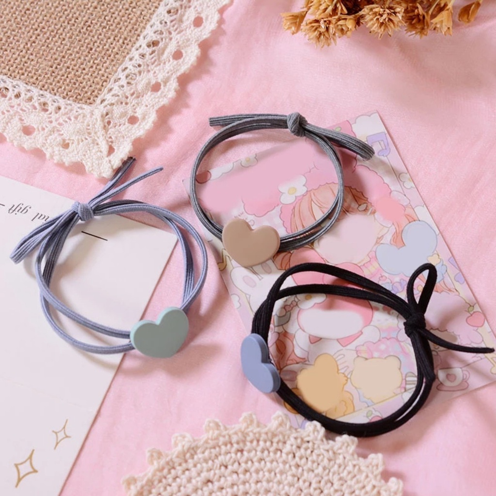 Set 2 dây thun cột tóc handmade trái tim nhiều màu dễ thương style hàn quốc - namimi