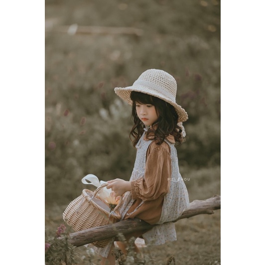 P'ti chou - Váy Gramin kèm yếm hoa vintage dành cho bé gái 1y- 5y